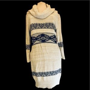 BEIGE And BLACK COTTONKnit Cowl Neck Sweater Dress SZ XL